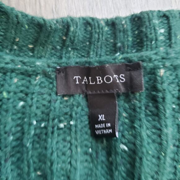 Talbots Sweater Womens XL Green Button Front Puff Sleeve Cardigan Knit Pullover - Picture 3 of 7